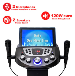Easy Karaoke Smart Bluetooth® Pedestal Karaoke System with Light Effects + 2 Mics