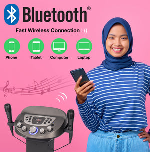 Easy Karaoke Smart Bluetooth® Pedestal Karaoke System with Light Effects + 2 Mics
