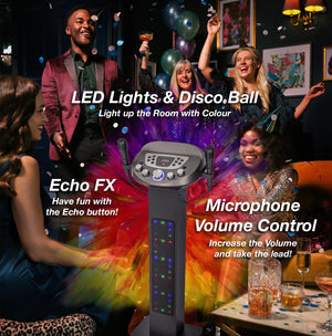 Easy Karaoke Smart Bluetooth® Pedestal Karaoke System with Light Effects + 2 Mics
