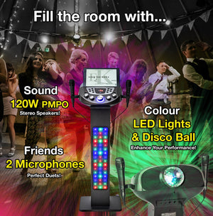 Easy Karaoke Smart Bluetooth® Pedestal Karaoke System with Light Effects + 2 Mics