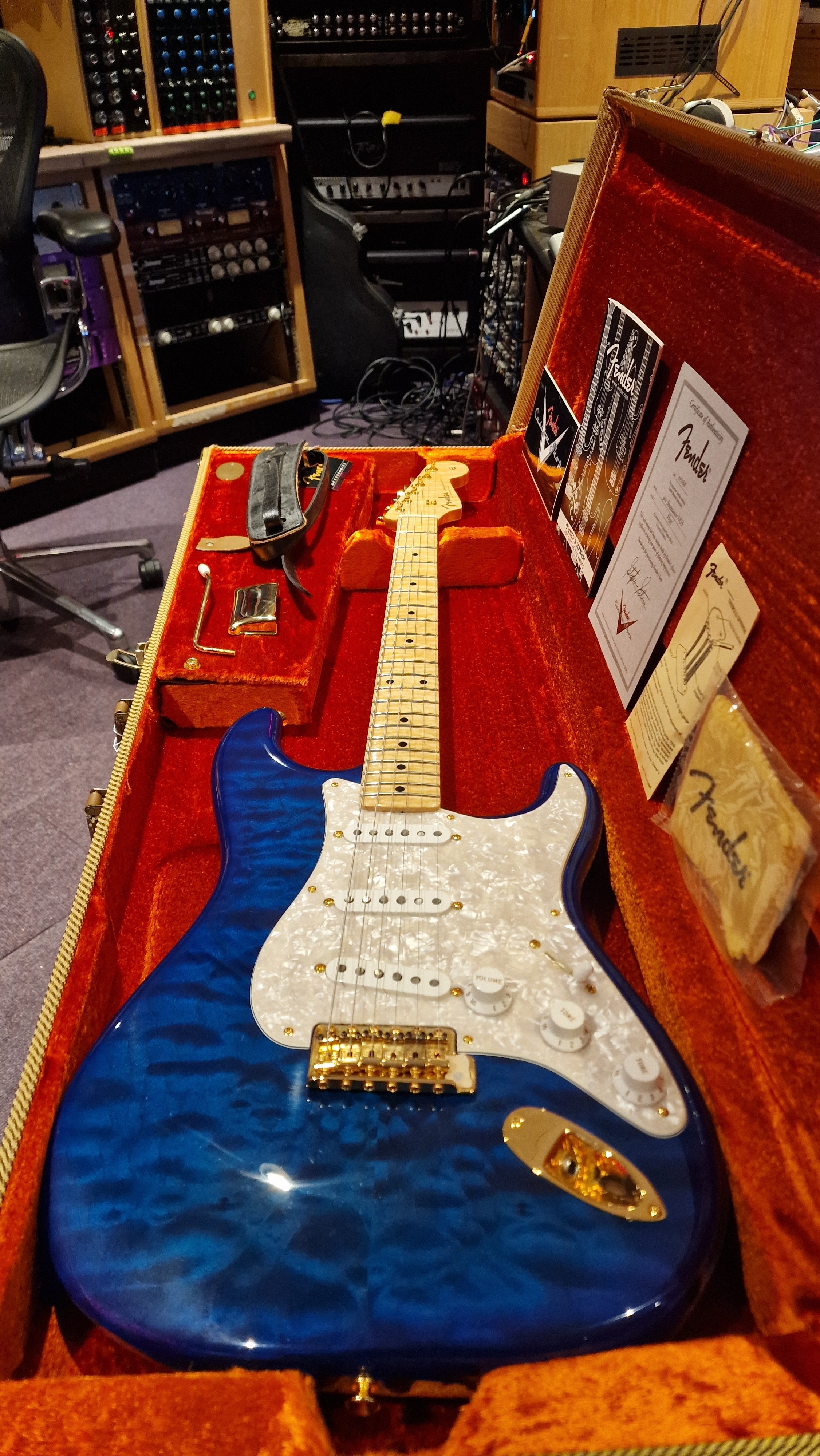Fender Custom Shop 50s Stratocaster NOS MASTERBUILT by Stephen Stern 2008 Trans Blue Quilt Top, AAA Flame Neck USA American Master Built Strat Electric Guitar For Sale