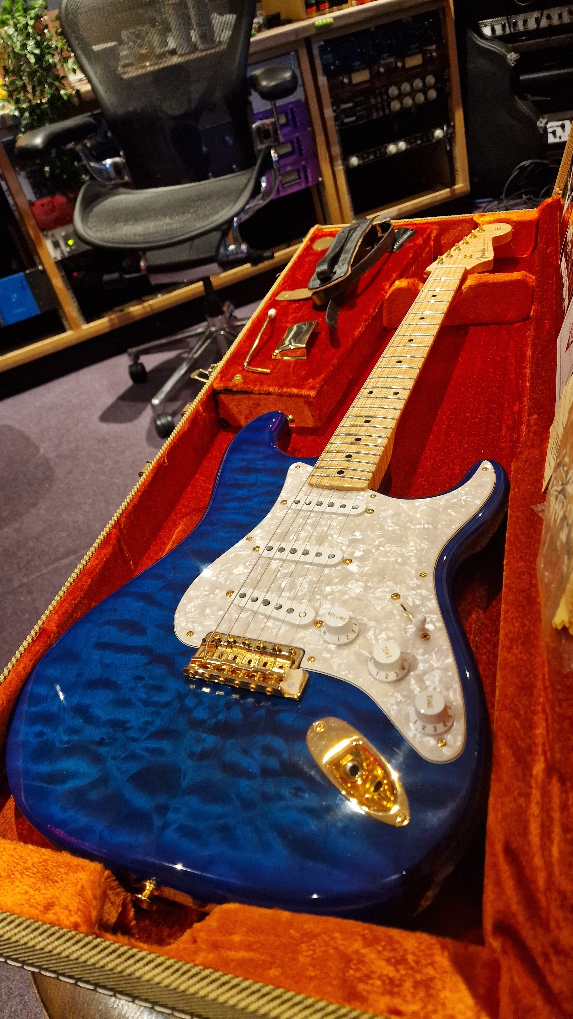 Fender Custom Shop 50s Stratocaster NOS MASTERBUILT by Stephen Stern 2008 Trans Blue Quilt Top, AAA Flame Neck USA American Master Built Strat Electric Guitar For Sale
