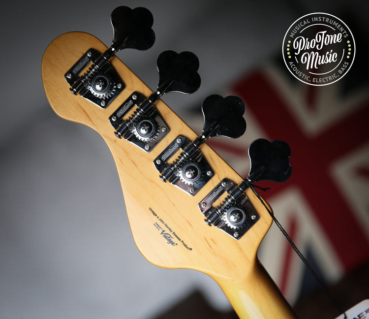 Vintage VJ74 Reissued Bass Ventura Green Matching Colour Headstock - ProTone Music