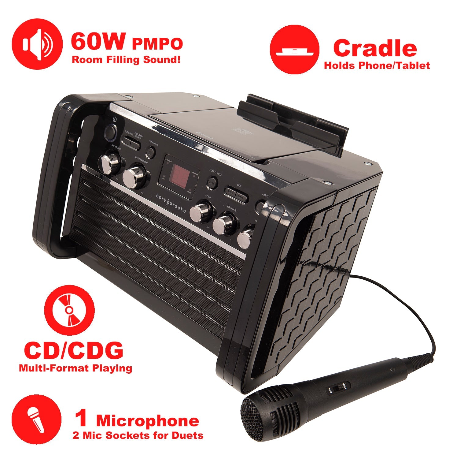 Easy Karaoke Bluetooth¸ Karaoke System with LED Light Effects + 1 Microphone