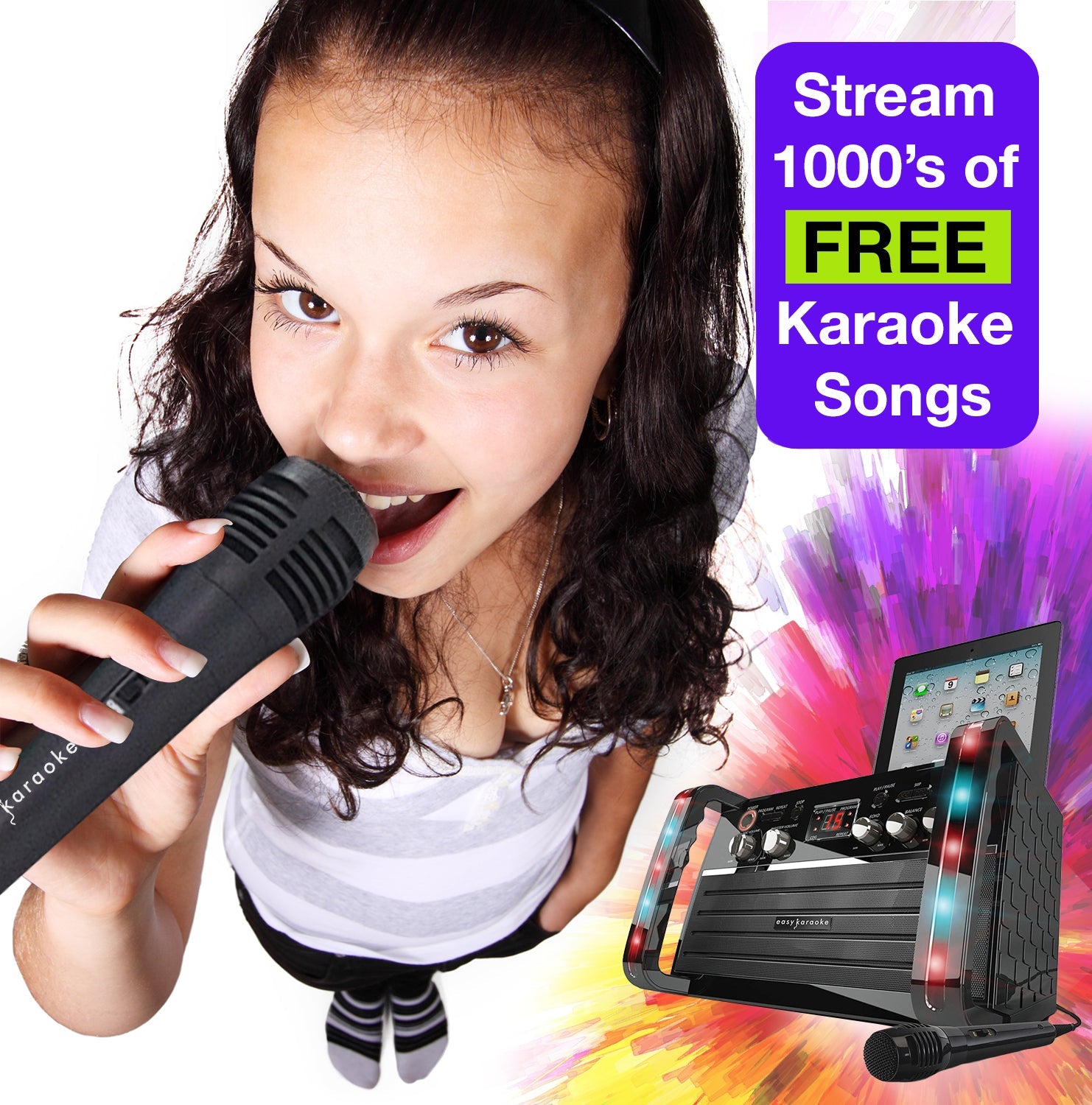 Easy Karaoke Bluetooth¸ Karaoke System with LED Light Effects + 1 Microphone