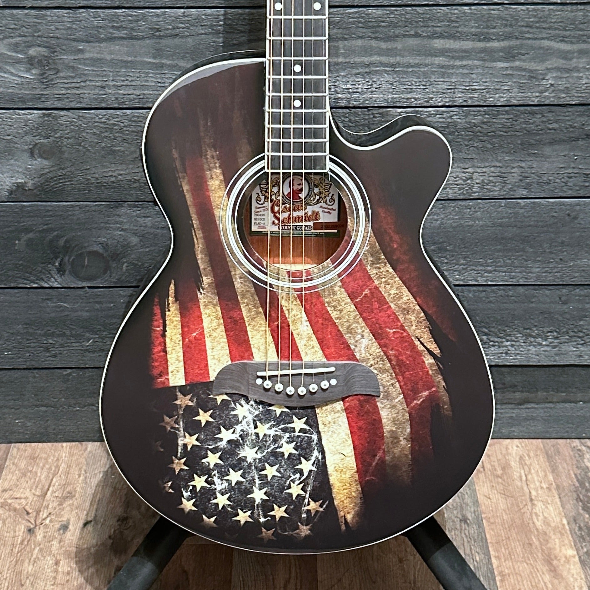 Oscar Schmidt OG10CEFLAG Concert Cutaway 6-String Acoustic-Electric Guitar - American Flag Graphic