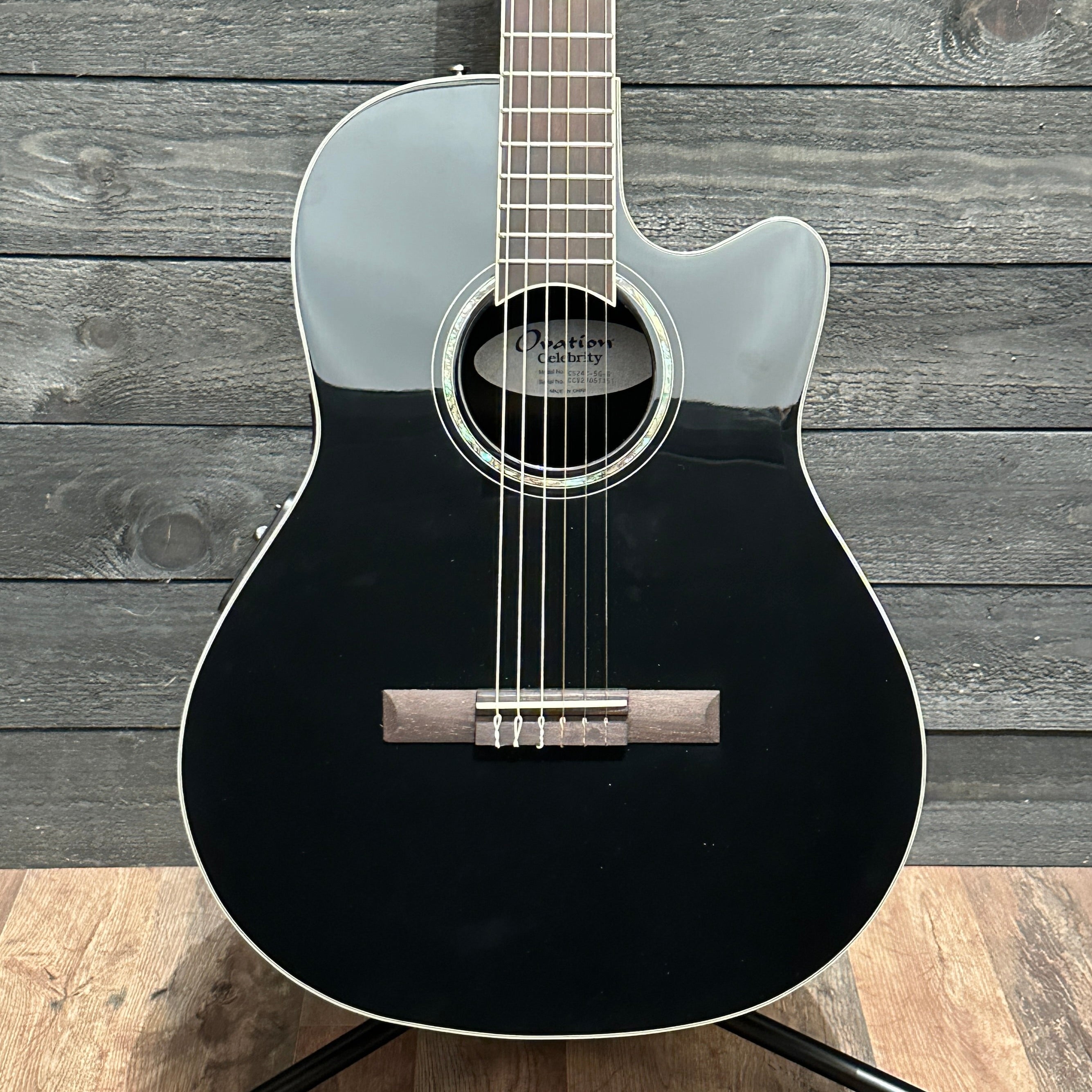 Ovation CS24C Celebrity Series Traditional Mid-Depth Nylon-String Classical Acoustic-Electric Guitar - Black