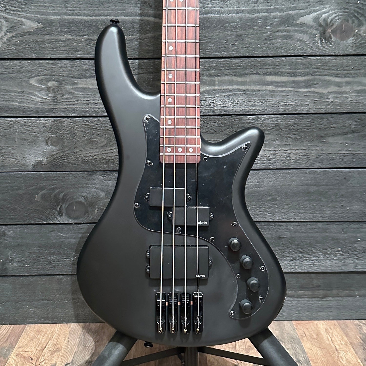 Schecter Stiletto Stealth 4 String Satin Black Electric Bass Guitar - Black