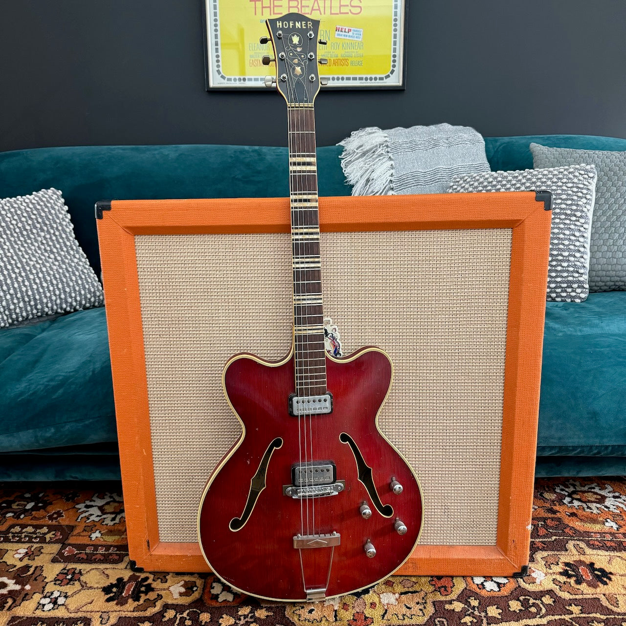 Vintage 1963 Hofner Verithin Cherry Red Archtop Guitar