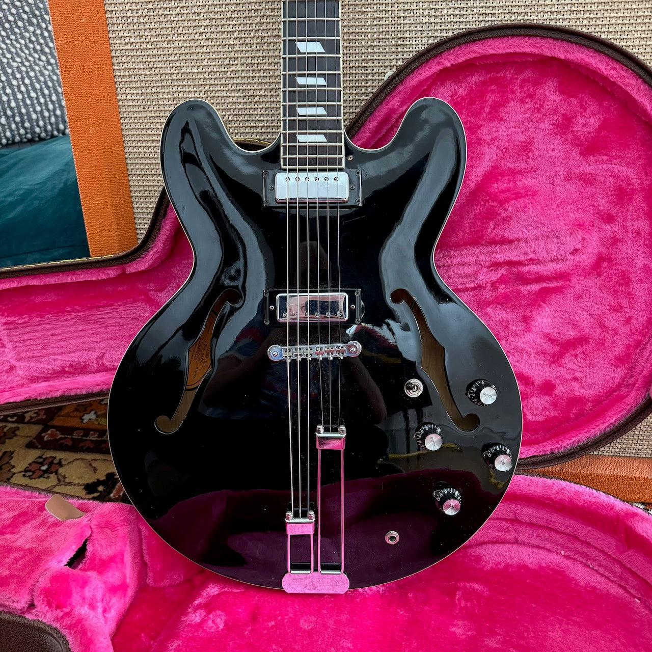 Vintage 1999 Epiphone Riviera Ebony Black Peerless Guitar