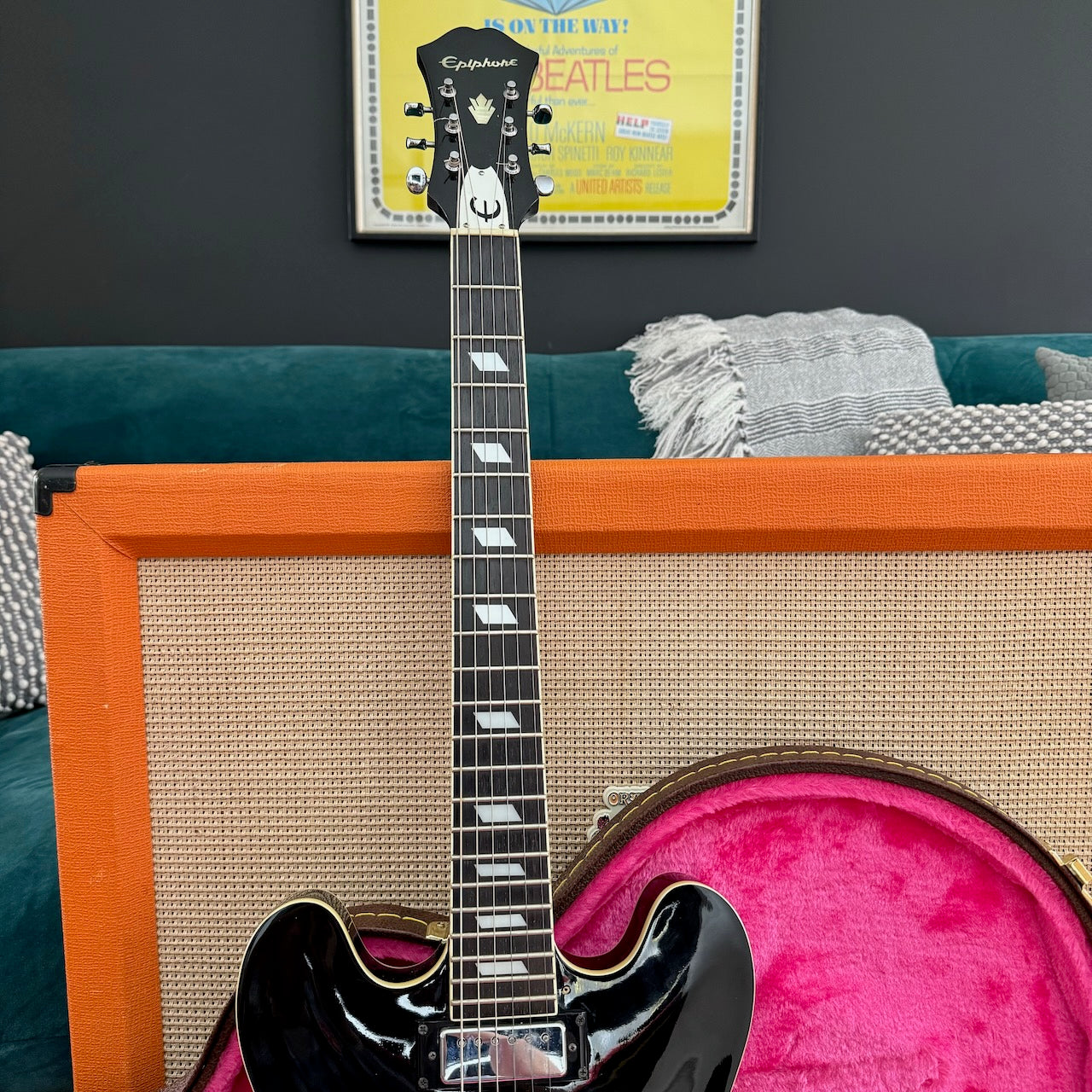 epiphone riviera  black ピアレス Vintage 1999 Epiphone Riviera Ebony Black Peerless Guitar