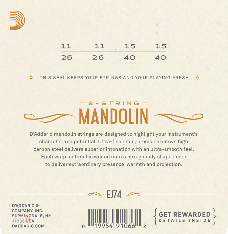 D'Addario EJ74 Phosphor Bronze Mandolin Strings - Medium 11-40