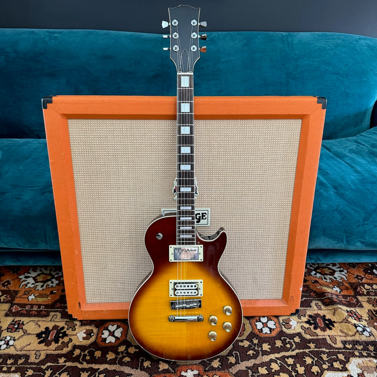 Vintage 1970s Japan Lawsuit Les Paul Sunburst Open Book Guitar